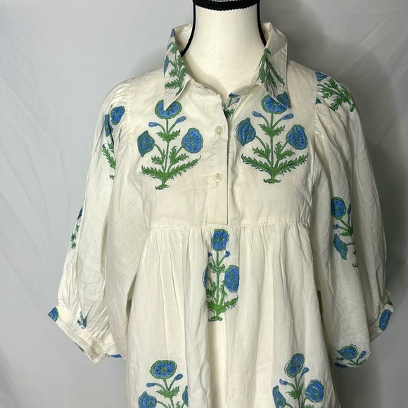 White and Blue Patterned Mini Dress - Picture 3 of 9